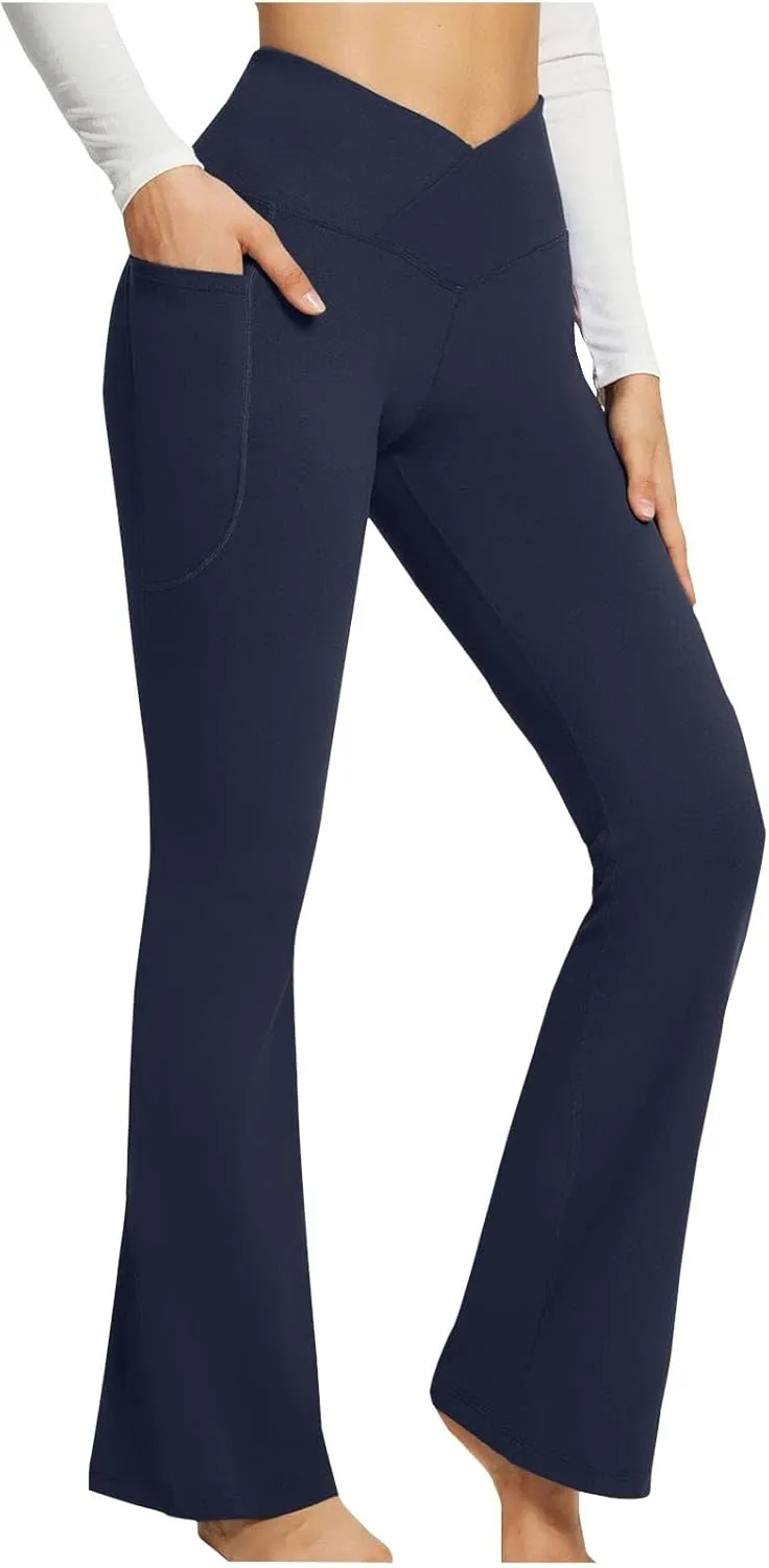 Wide Leg Yoga Pants For Women Long High Waist Work Bootcut Pants Soft Palazzo Trouser Casual Bell Bottom Leggings