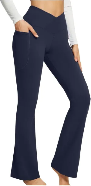 Wide Leg Yoga Pants For Women Long High Waist Work Bootcut Pants Soft Palazzo Trouser Casual Bell Bottom Leggings