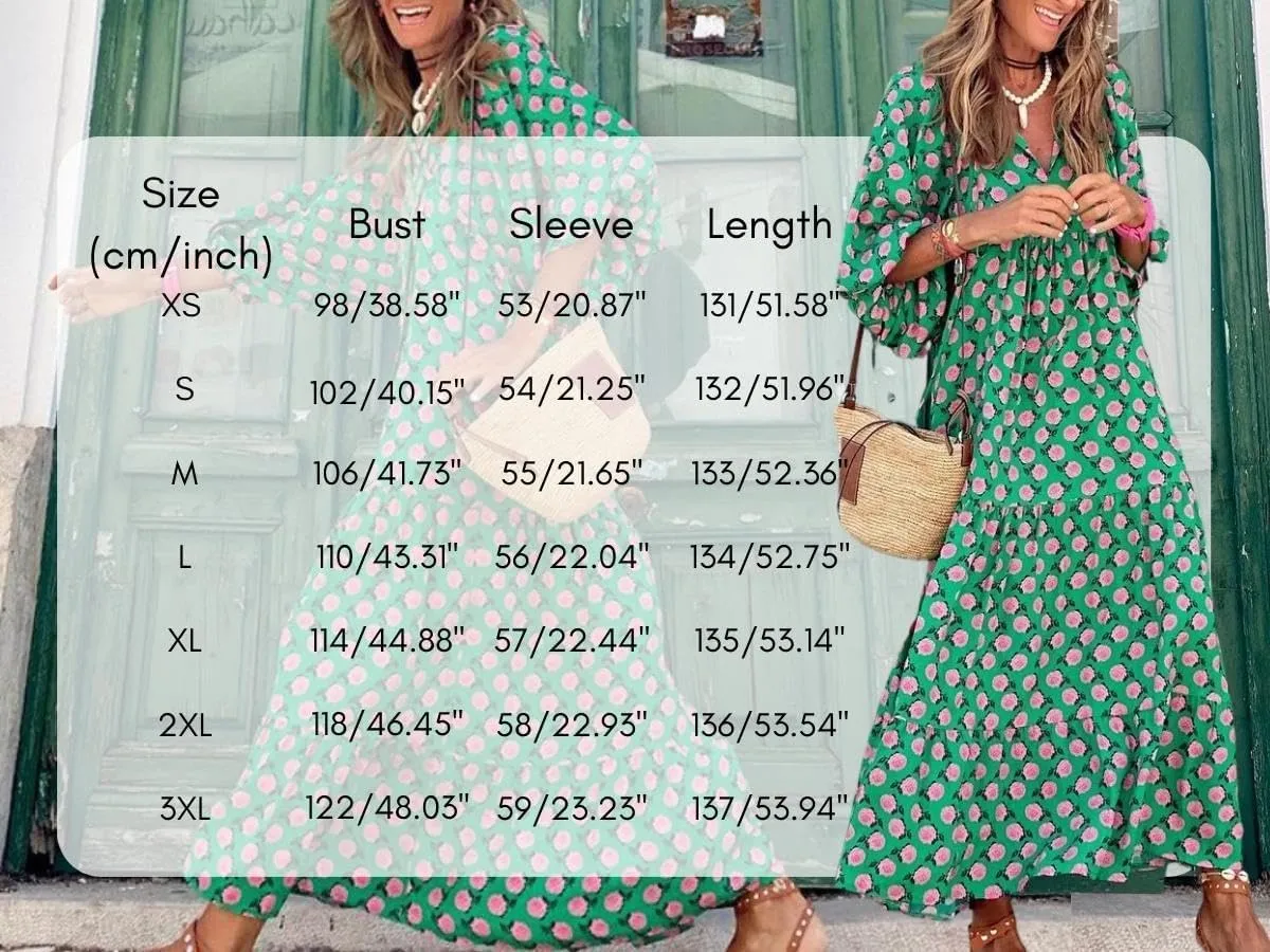 Women Boho Floral Print Maxi Dresses 2024 V Neck Long Puff Sleeve Ruffle Flowy Plus Size Long Dress for Curvy Women