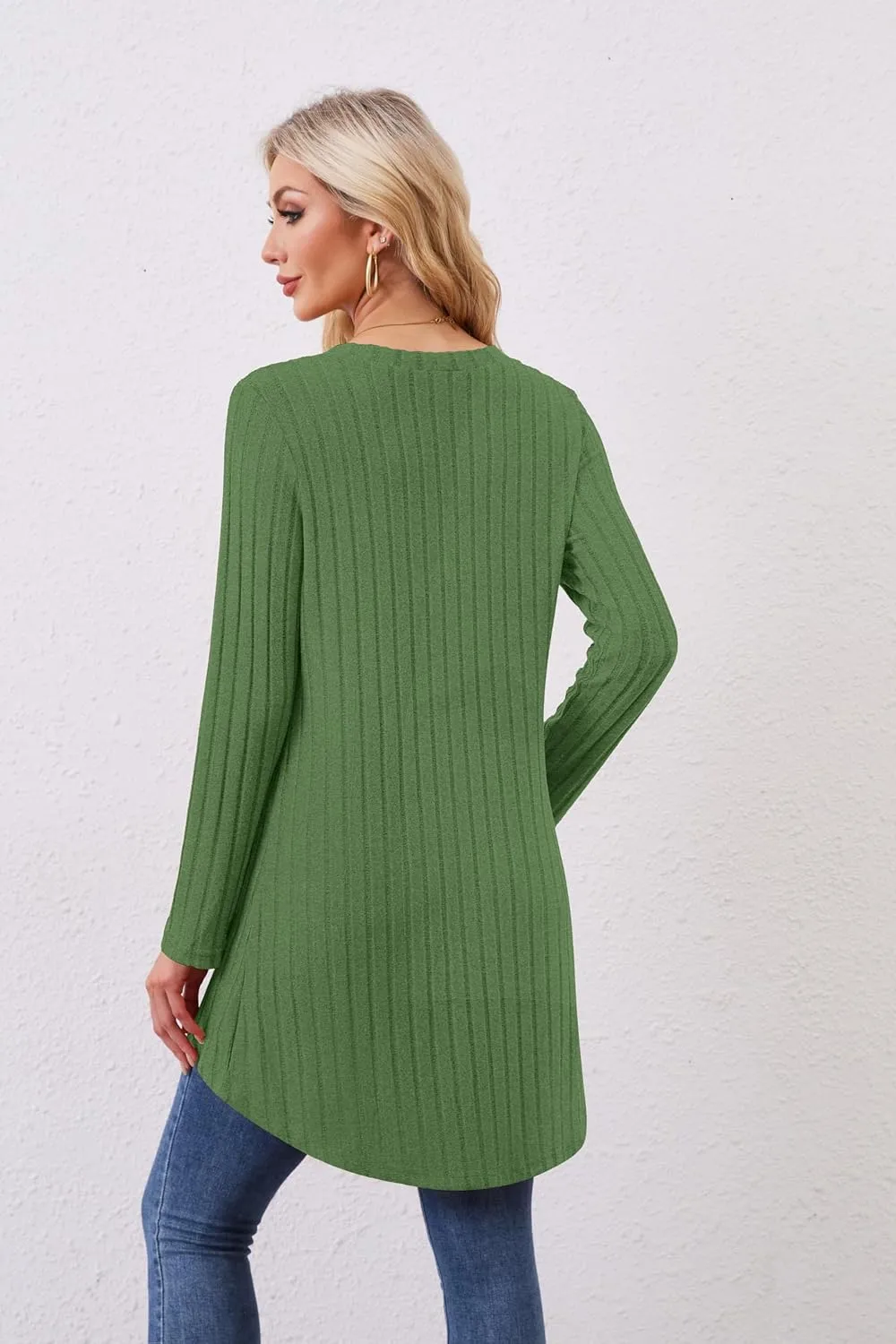 Women Cardigans Open Front Lightweight Button Down Duster Long Cardigan Vertical Stripes Pockets for Casual Fall