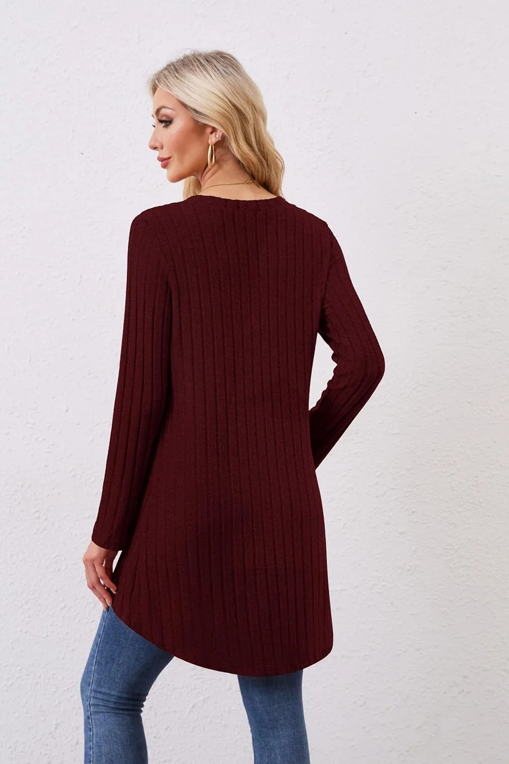 Women Cardigans Open Front Lightweight Button Down Duster Long Cardigan Vertical Stripes Pockets for Casual Fall