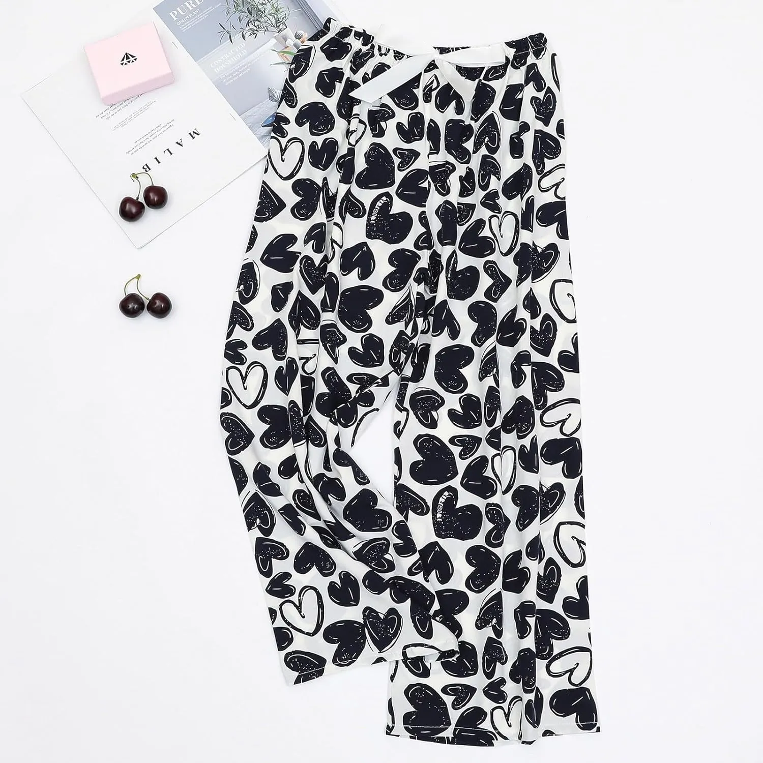 Women Casual High Waist Wide Leg Pants Summer Floral Print Boho Long Palazzo Pants Loose fit Comfy Lounge Beach Trousers