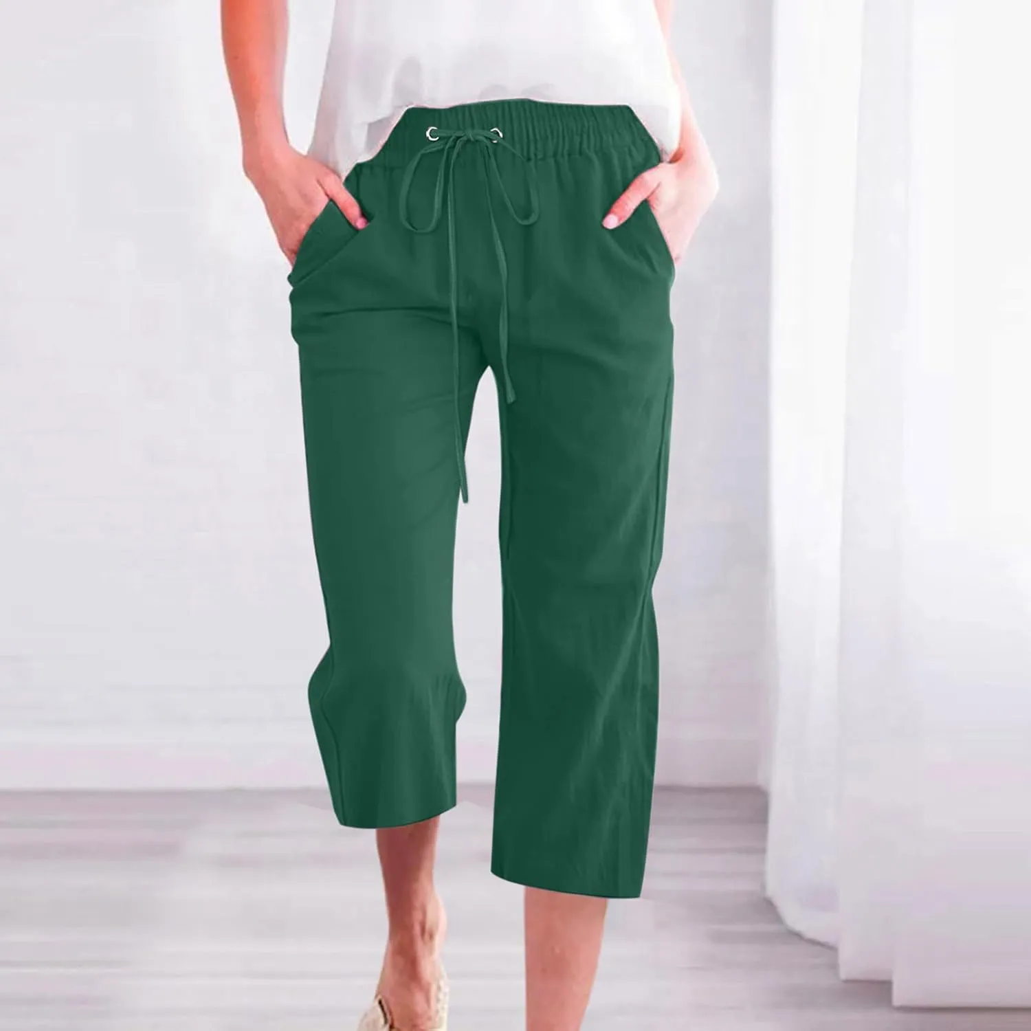 Women Cotton Linen Capris Beach Vacation Summer Pants Bohemian Boho Casual Pants Resort Trendy Wear Clothes 2025