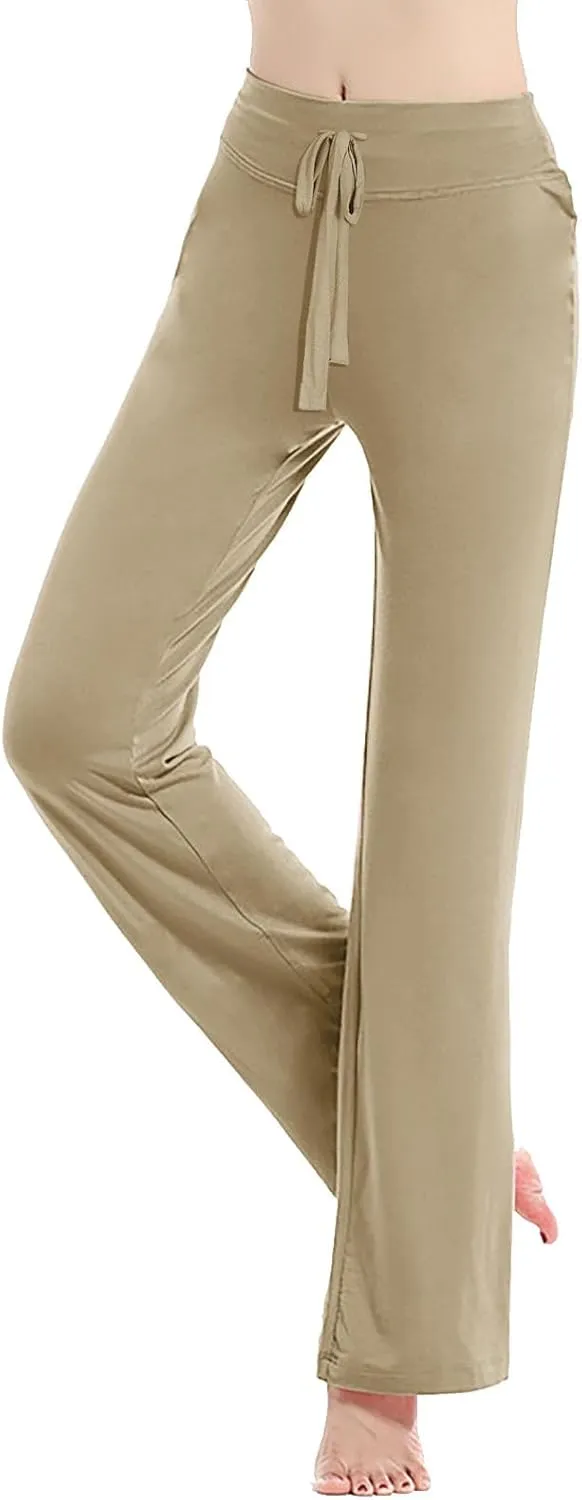 Women Flare Lounge Pants High Waist Soft Full Length Yoga Pants Solid Comfy Modal Cotton Trousers Workout Leggings