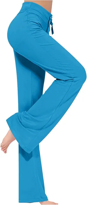 Women Flare Lounge Pants High Waist Soft Full Length Yoga Pants Solid Comfy Modal Cotton Trousers Workout Leggings