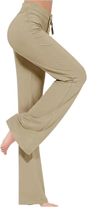 Women Flare Lounge Pants High Waist Soft Full Length Yoga Pants Solid Comfy Modal Cotton Trousers Workout Leggings
