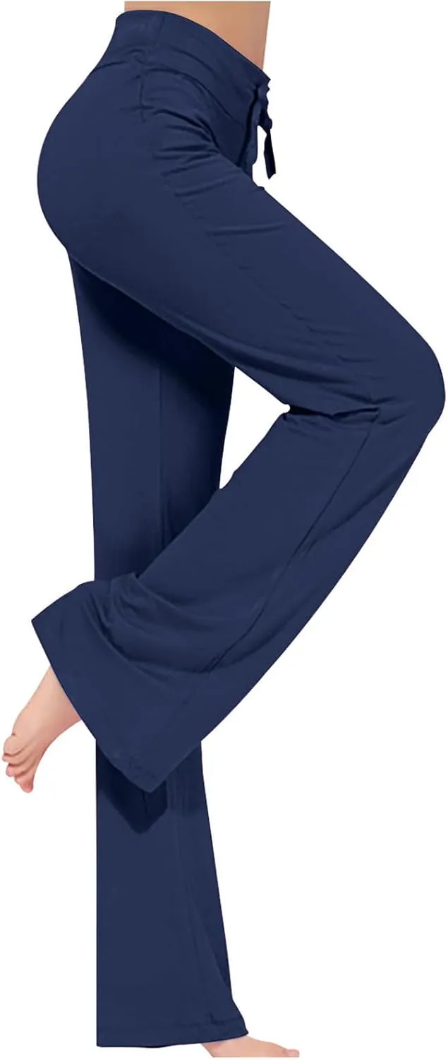 Women Flare Lounge Pants High Waist Soft Full Length Yoga Pants Solid Comfy Modal Cotton Trousers Workout Leggings