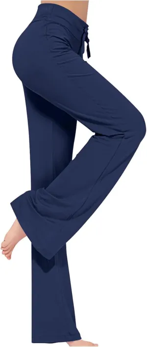 Women Flare Lounge Pants High Waist Soft Full Length Yoga Pants Solid Comfy Modal Cotton Trousers Workout Leggings