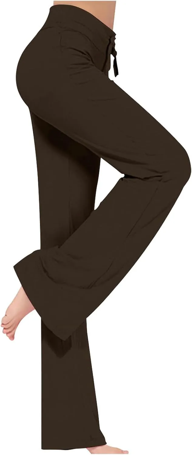 Women Flare Lounge Pants High Waist Soft Full Length Yoga Pants Solid Comfy Modal Cotton Trousers Workout Leggings