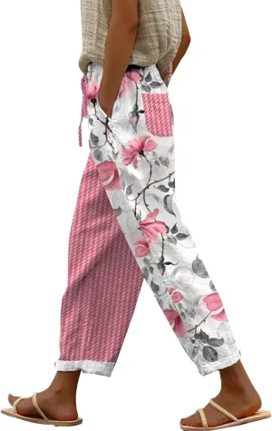 Women Linen Palazzo Pants Casual Drawstring Pants with Pockets Linen Women Wide Leg for