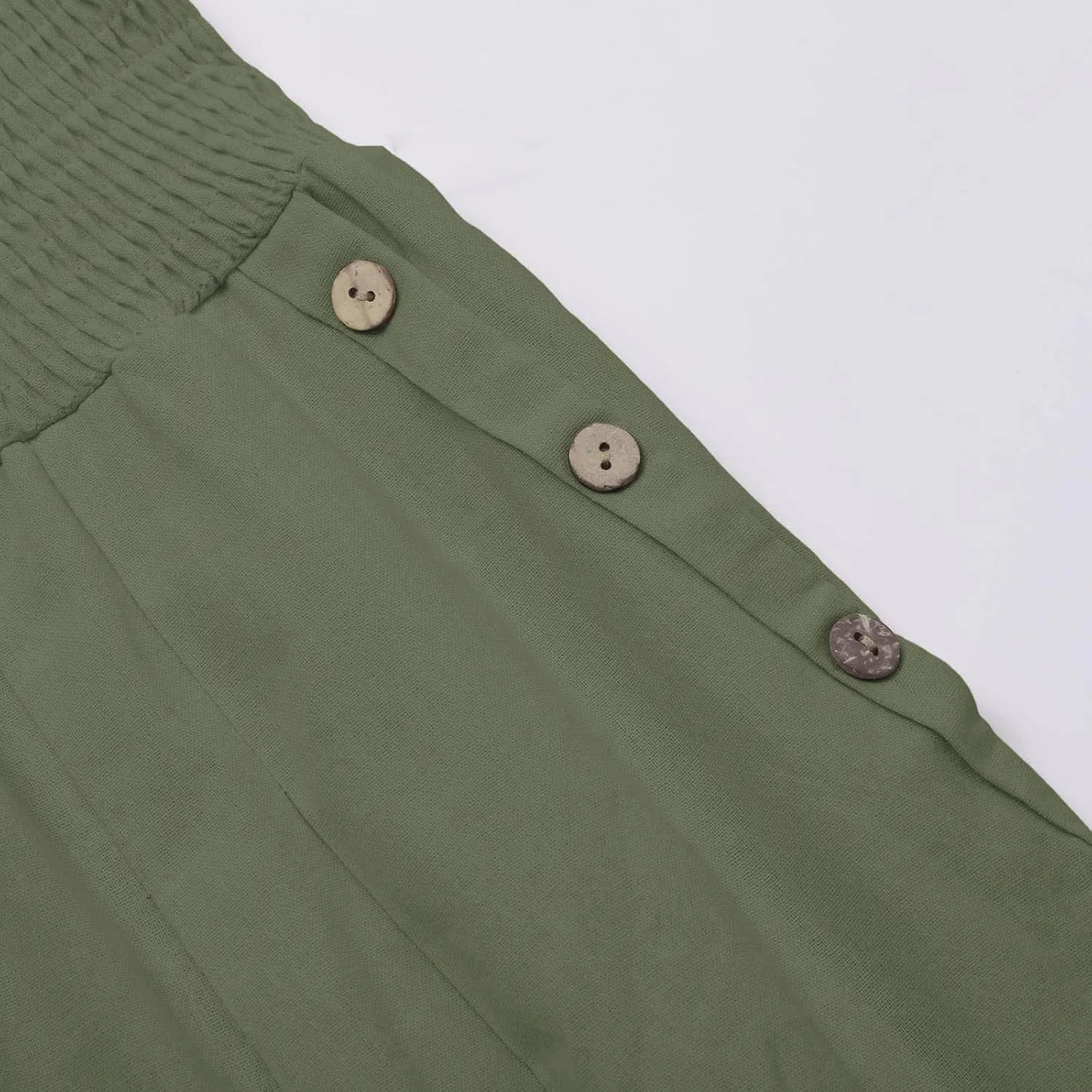 Women Linen Pants 2025 Summer Casual Loose Wide Leg Palazzo Pants Smocked High Waist Flowy Beach Trousers