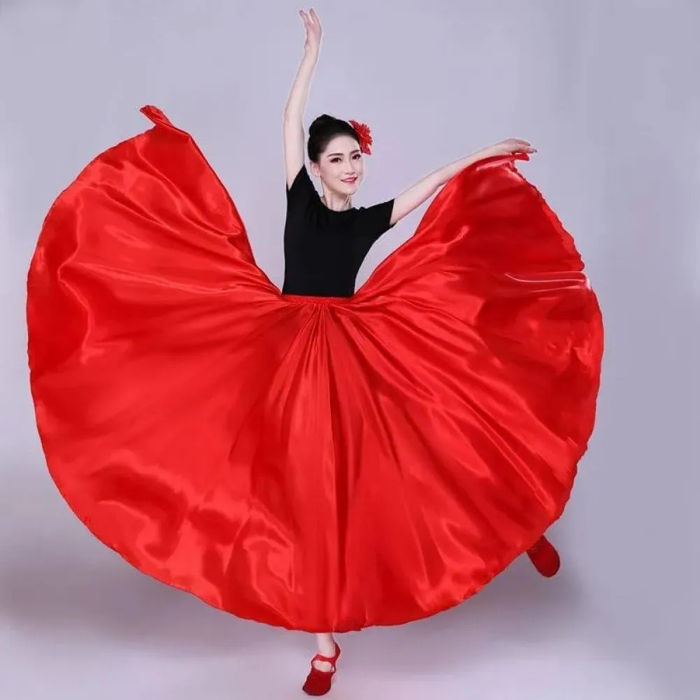 Women Satin Long Skirts Solid Color Elegant Dance Skirt Long Swing Skirt for Ballroom Dance Performance Costume Dress