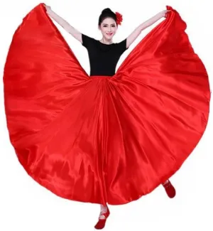 Women Satin Long Skirts Solid Color Elegant Dance Skirt Long Swing Skirt for Ballroom Dance Performance Costume Dress