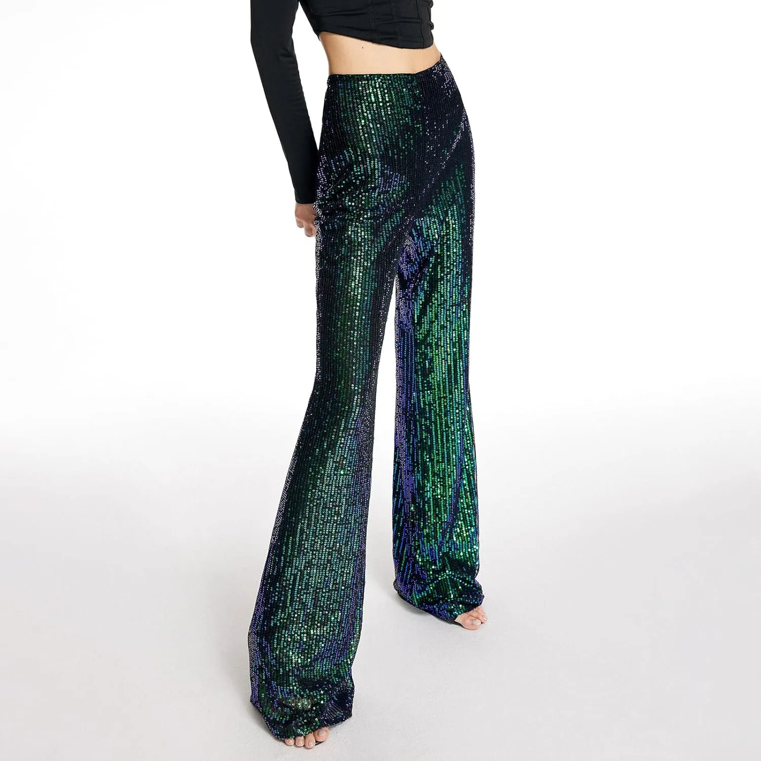 Women Sequin Pants Sparkly Glitter High Waist Shiny Bottoms Casual Fashion Club Party Trousers Holiday Outfits