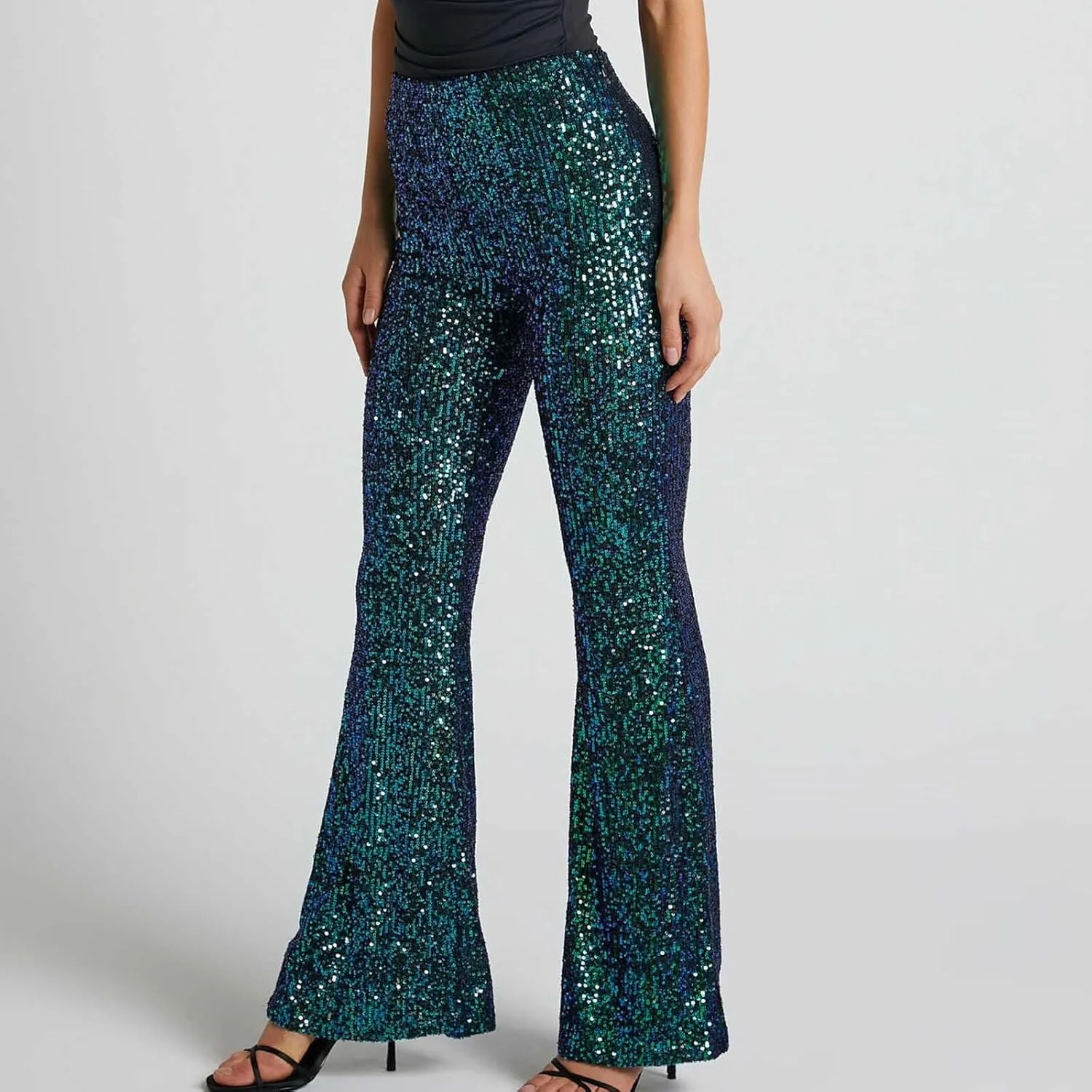 Women Sequin Pants Sparkly Glitter High Waist Shiny Bottoms Casual Fashion Club Party Trousers Holiday Outfits