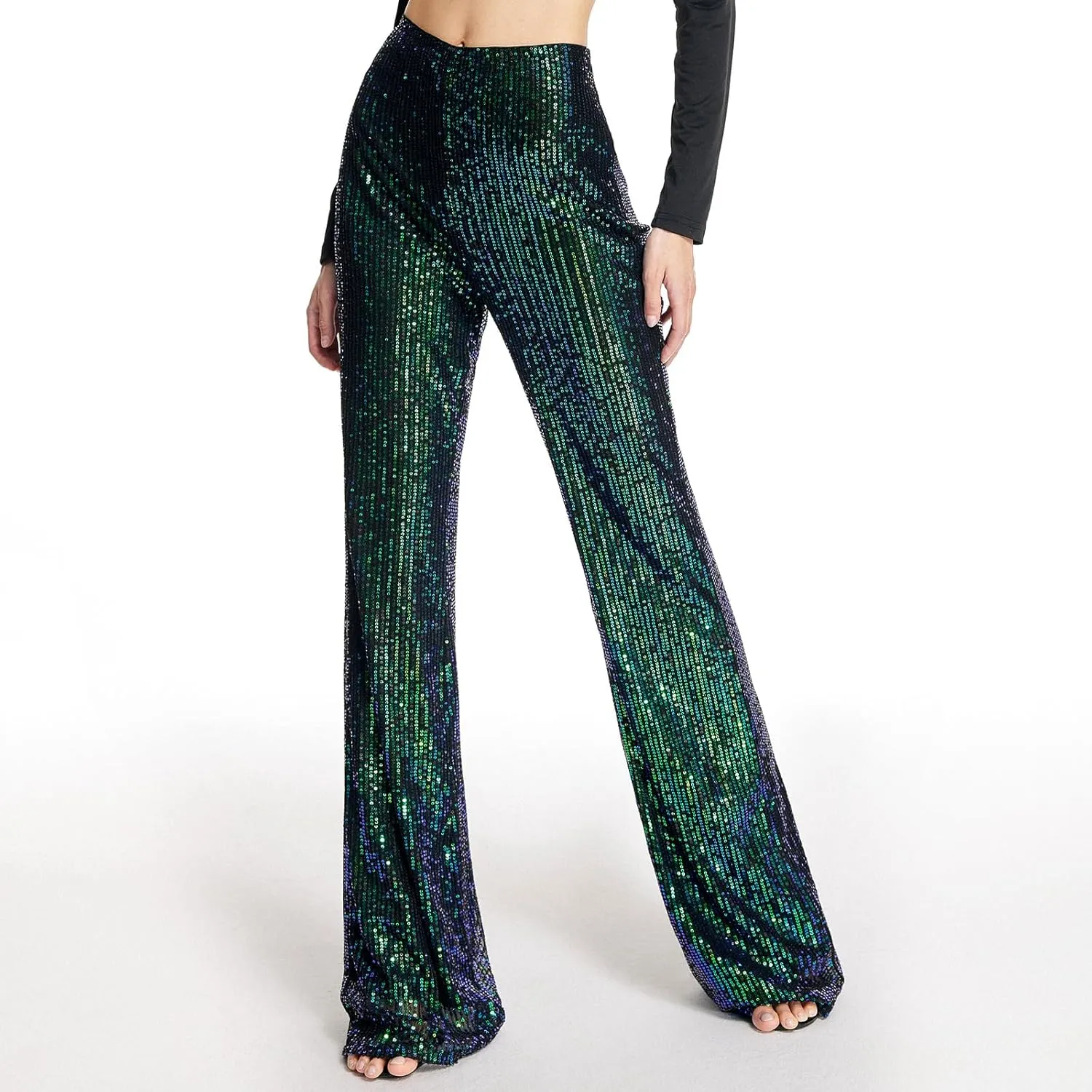 Women Sequin Pants Sparkly Glitter High Waist Shiny Bottoms Casual Fashion Club Party Trousers Holiday Outfits