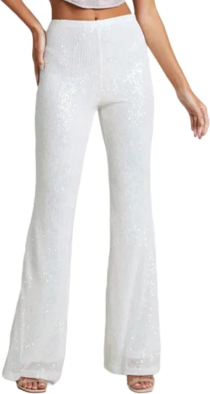 Women Sequin Pants Sparkly Glitter High Waist Shiny Bottoms Casual Fashion Club Party Trousers Holiday Outfits