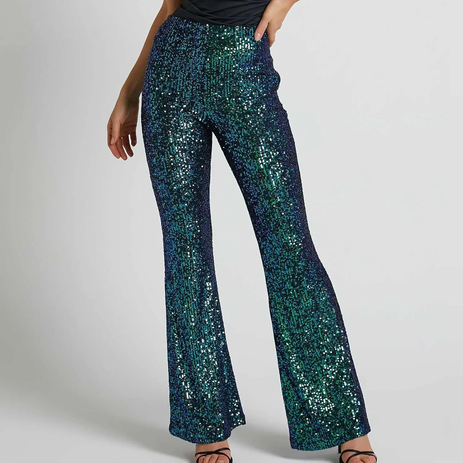 Women Sequin Pants Sparkly Glitter High Waist Shiny Bottoms Casual Fashion Club Party Trousers Holiday Outfits