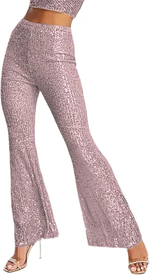 Women Sequin Pants Sparkly Glitter High Waist Shiny Bottoms Casual Fashion Club Party Trousers Holiday Outfits