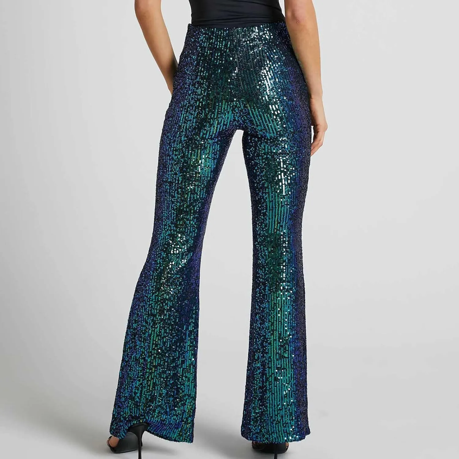 Women Sequin Pants Sparkly Glitter High Waist Shiny Bottoms Casual Fashion Club Party Trousers Holiday Outfits
