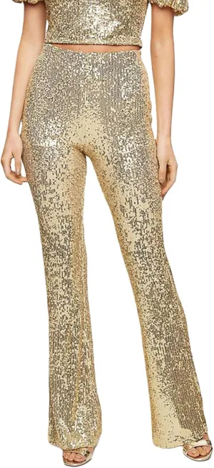 Women Sequin Pants Sparkly Glitter High Waist Shiny Bottoms Casual Fashion Club Party Trousers Holiday Outfits
