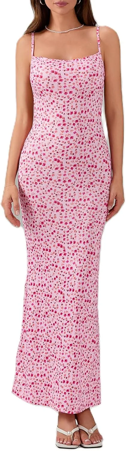 Women Sexy Sleeveless Spaghetti Strap Split Satin Dress Tie Dye Backless Midi Dresses Y2K Bodycon Club Party Sundress