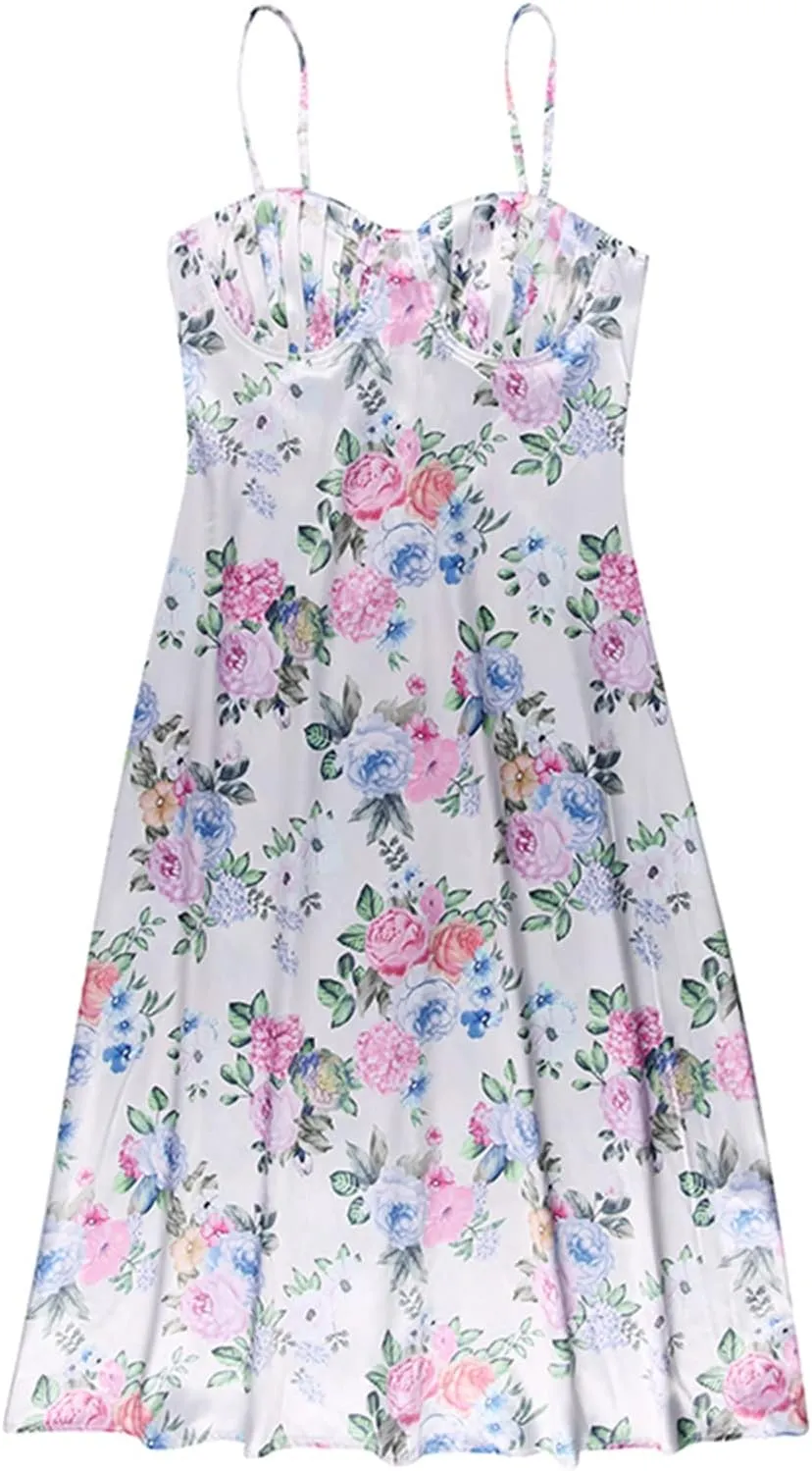 Women Sexy Sleeveless Spaghetti Strap Split Satin Dress Tie Dye Backless Midi Dresses Y2K Bodycon Club Party Sundress