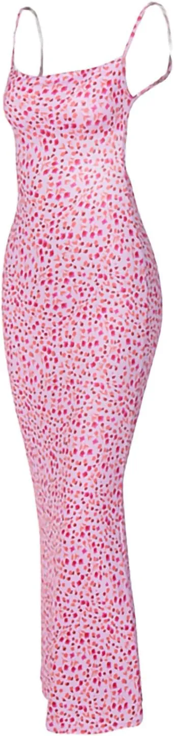 Women Sexy Sleeveless Spaghetti Strap Split Satin Dress Tie Dye Backless Midi Dresses Y2K Bodycon Club Party Sundress