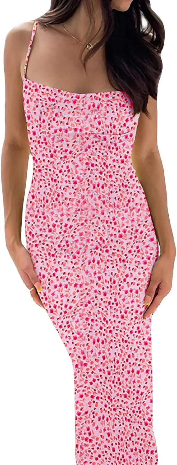 Women Sexy Sleeveless Spaghetti Strap Split Satin Dress Tie Dye Backless Midi Dresses Y2K Bodycon Club Party Sundress