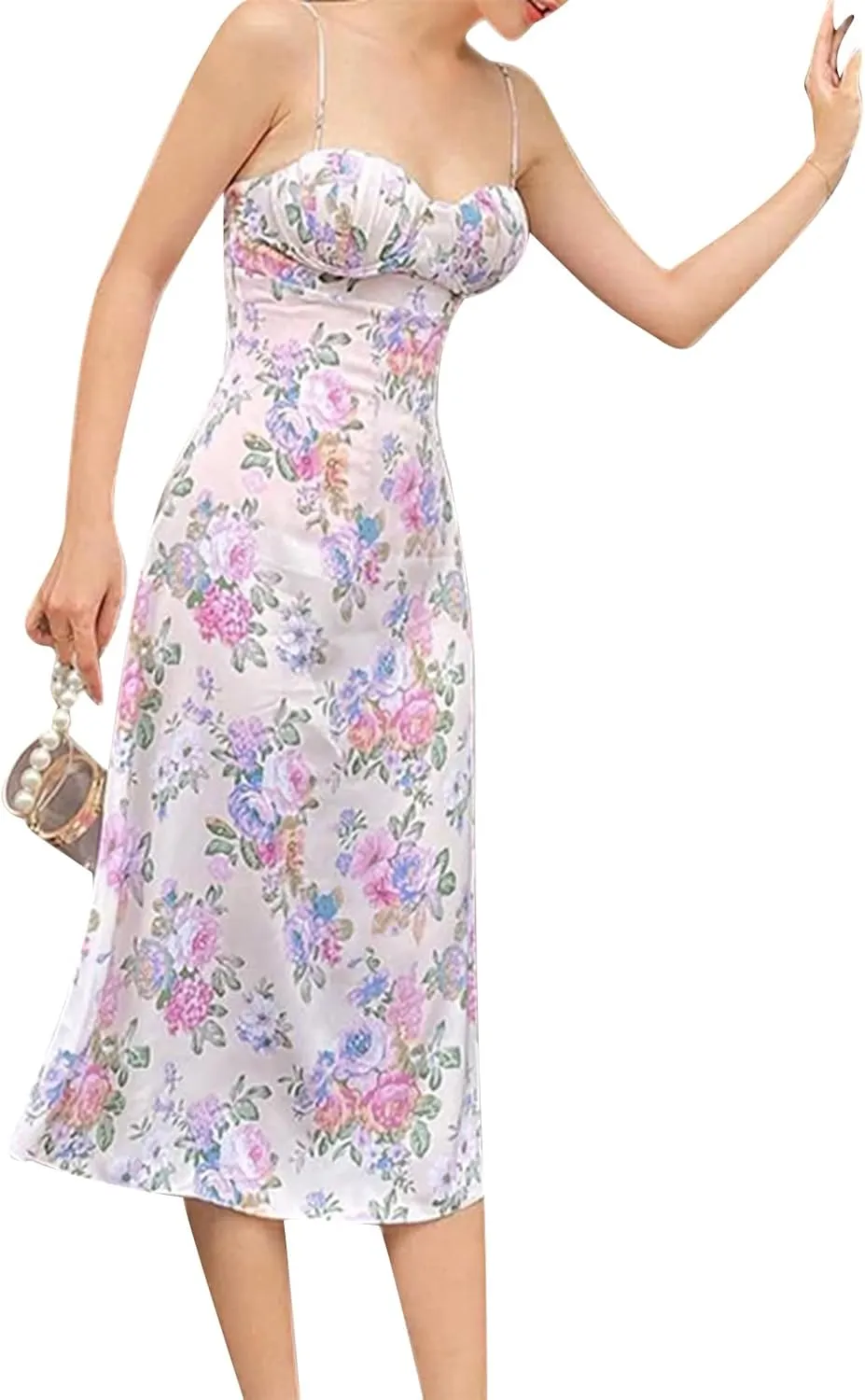 Women Sexy Sleeveless Spaghetti Strap Split Satin Dress Tie Dye Backless Midi Dresses Y2K Bodycon Club Party Sundress