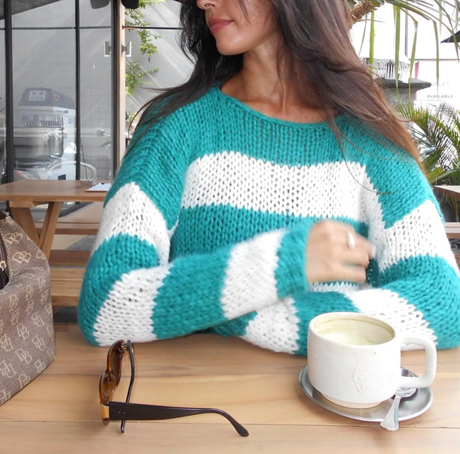 Women Striped Knit Sweaters 2024 Oversized Fall Winter Drop Shoulder Color Block Long Sleeve Loose Fit Pullover Tops