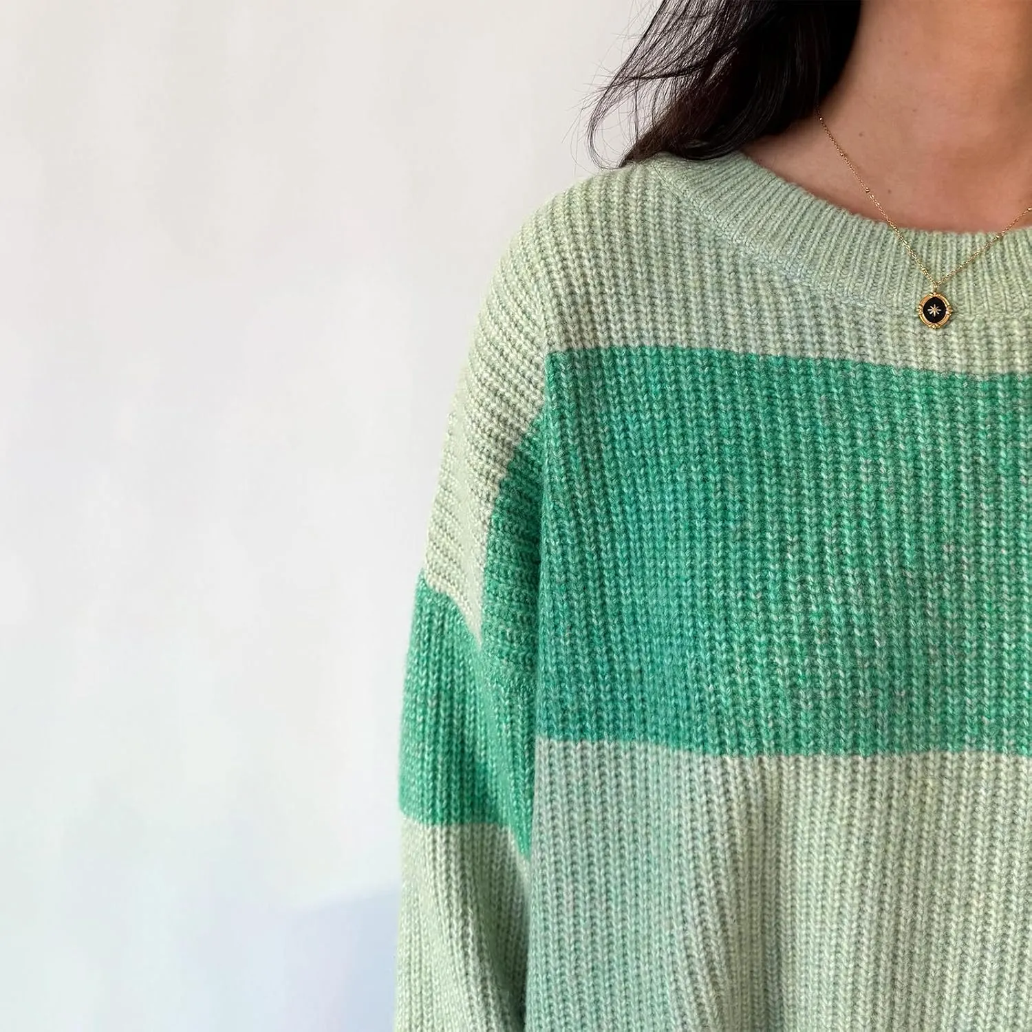 Women Striped Knit Sweaters 2024 Oversized Fall Winter Drop Shoulder Color Block Long Sleeve Loose Fit Pullover Tops