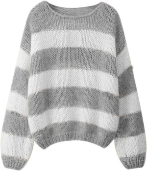Women Striped Knit Sweaters 2024 Oversized Fall Winter Drop Shoulder Color Block Long Sleeve Loose Fit Pullover Tops