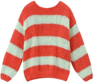 Women Striped Knit Sweaters 2024 Oversized Fall Winter Drop Shoulder Color Block Long Sleeve Loose Fit Pullover Tops