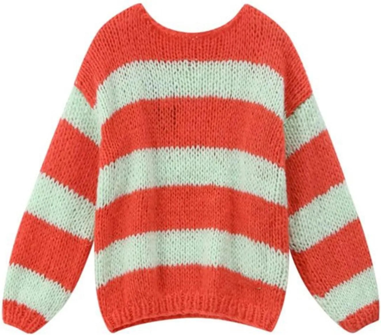 Women Striped Knit Sweaters 2024 Oversized Fall Winter Drop Shoulder Color Block Long Sleeve Loose Fit Pullover Tops