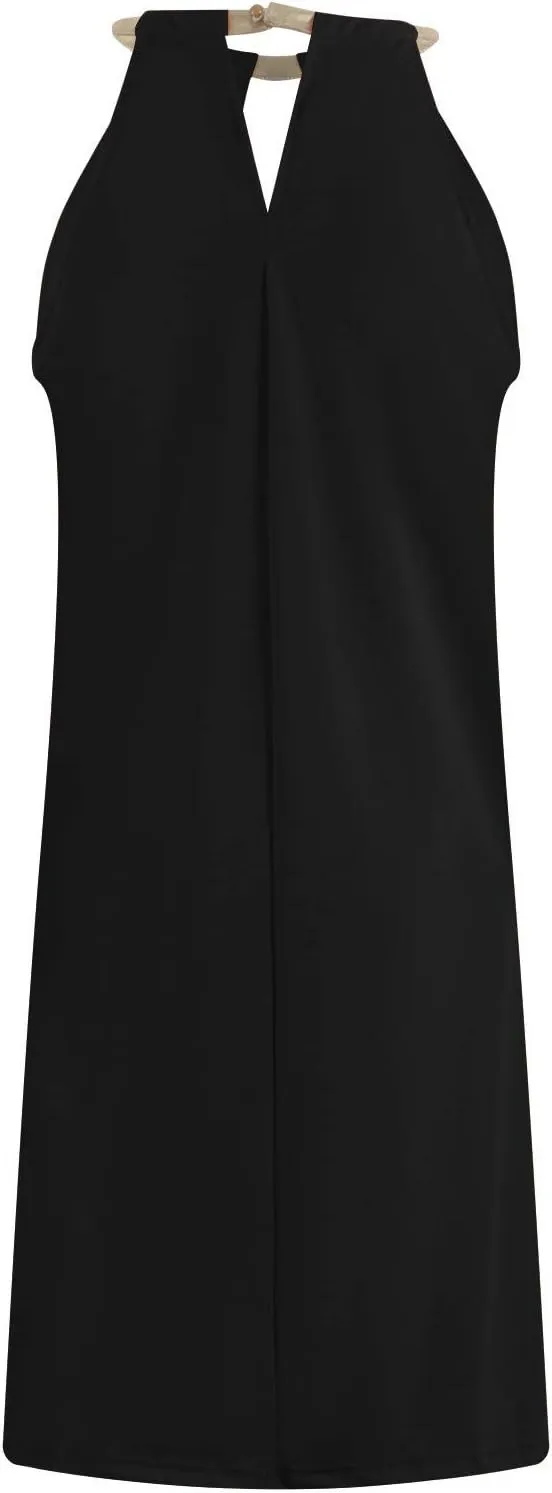 Women Summer Dresses Sleeveless Halter Neck Tank Mini Dress Hollow Out Casual Pleated Sundress A-Line Party Outfits