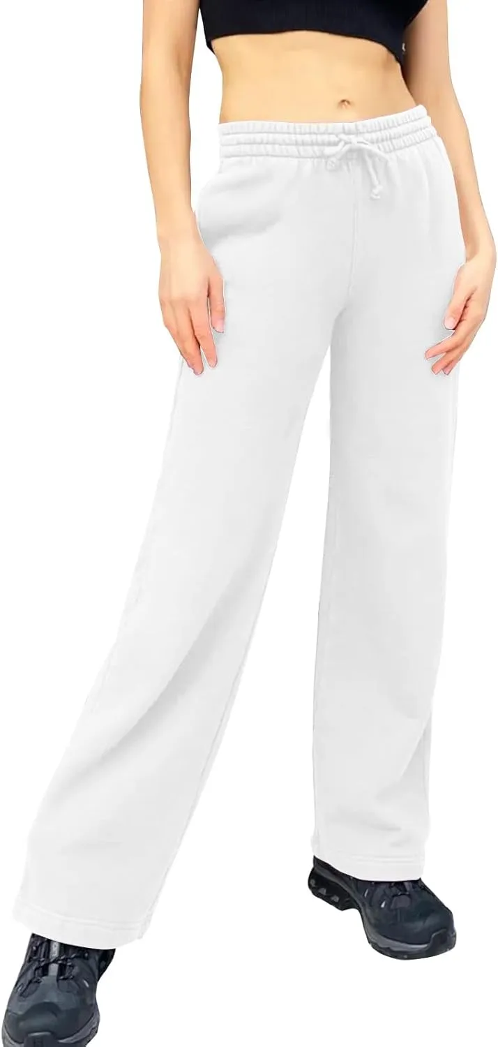 Women Wide Leg Sweatpants Cozy Fleece Boyfriend Basic Sweatpant Causal Drawstring High Waist Baggy Straight Leg Jogger