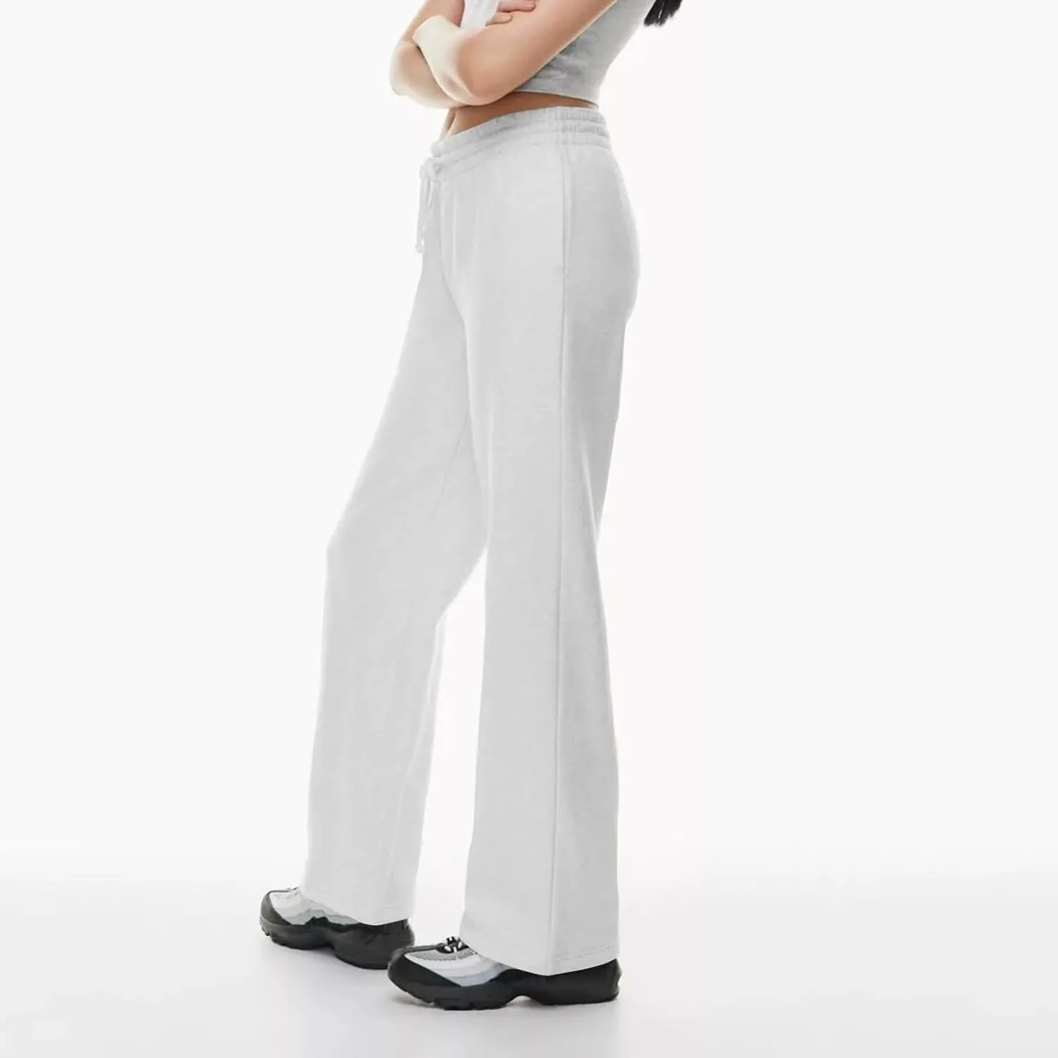 Women Wide Leg Sweatpants Cozy Fleece Boyfriend Basic Sweatpant Causal Drawstring High Waist Baggy Straight Leg Jogger