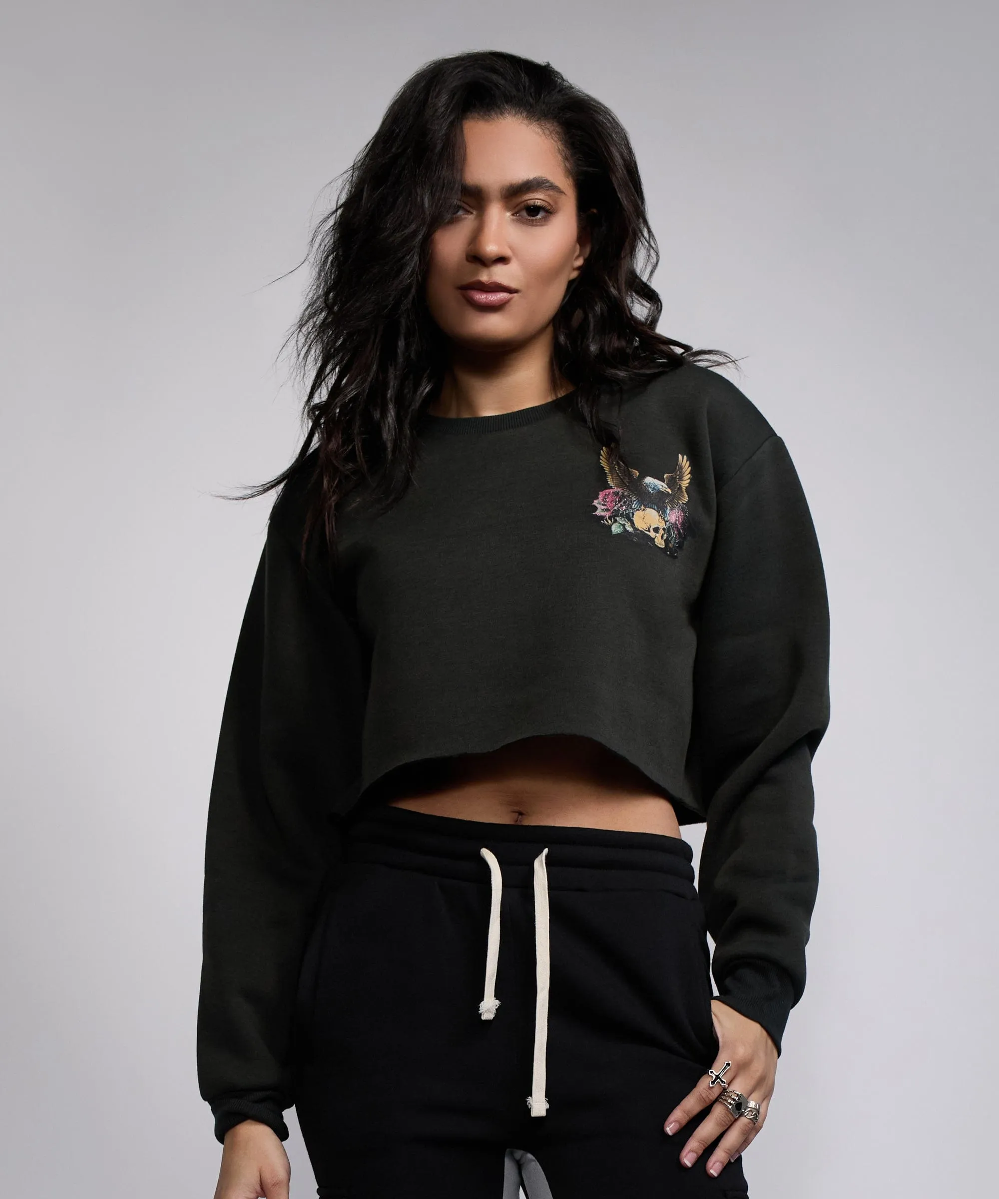 Women Wild One Cropped Hoodie - Black