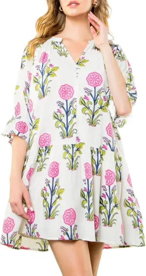 Women Y2K Boho Floral Babydoll Mini Dresses Cute V Neck Puff Sleeve Flowy Short Dress Bohemian Beach A Line Dress