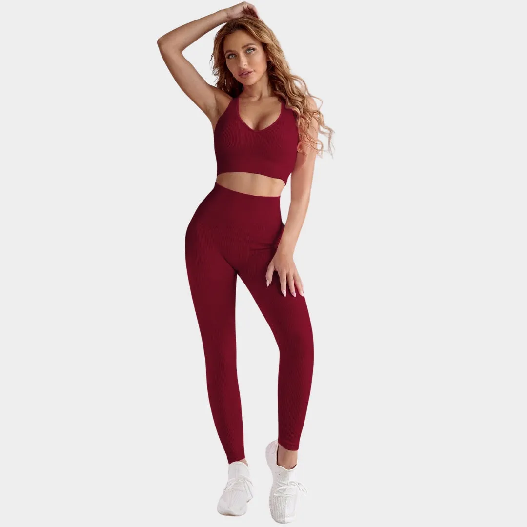 Women's 2-Piece Seamless Yoga Set - High-Waisted Leggings & Sports Bra - Gym & Fitness Sportswear - Multiple Colours