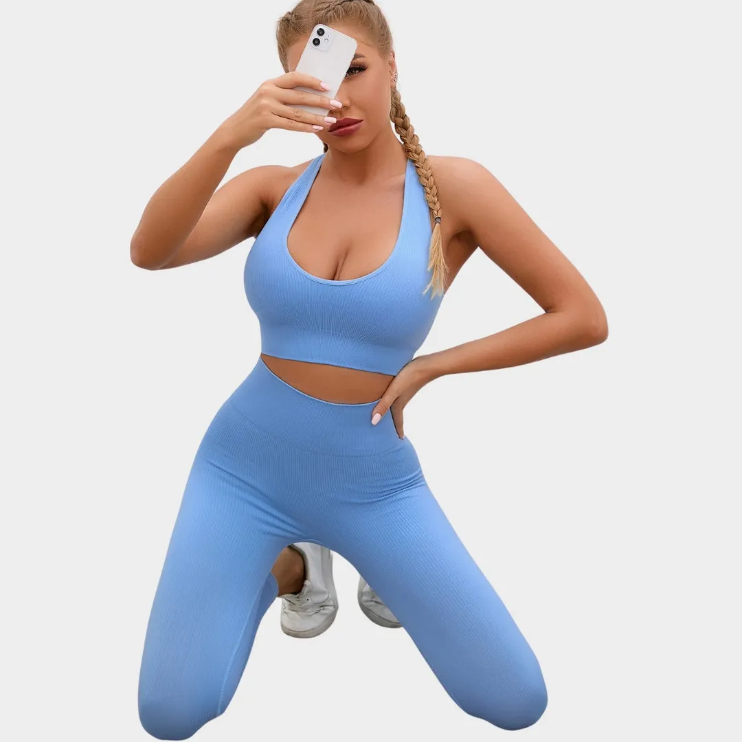 Women's 2-Piece Seamless Yoga Set - High-Waisted Leggings & Sports Bra - Gym & Fitness Sportswear - Multiple Colours