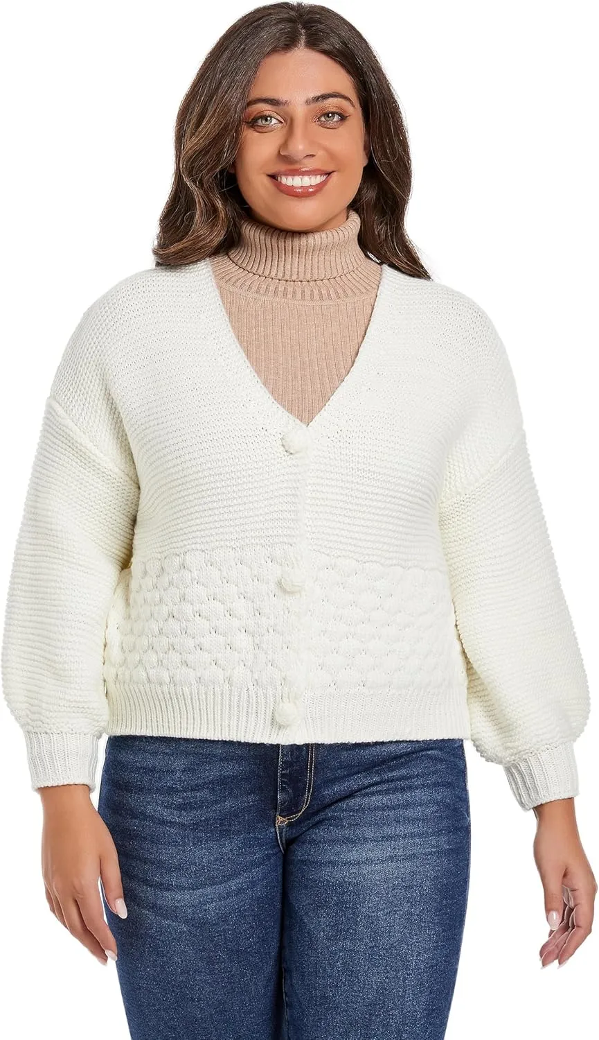 Women's 2024 Fall Winter Chunky Knit Cardigan Sweaters Long Sleeve V-Neck Open Front Casual Outerwear for Women