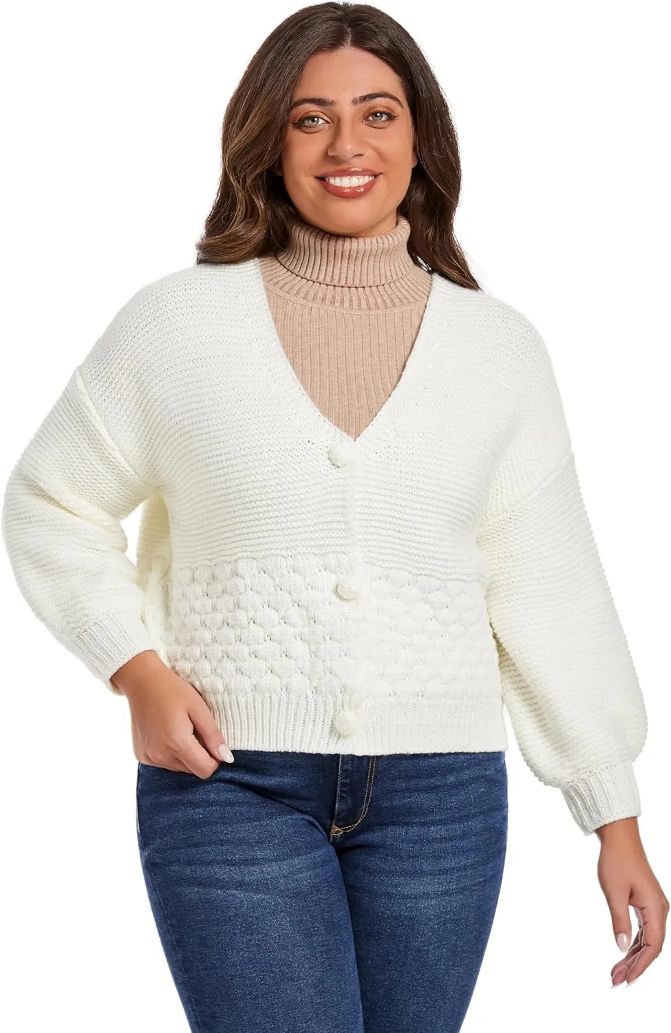Women's 2024 Fall Winter Chunky Knit Cardigan Sweaters Long Sleeve V-Neck Open Front Casual Outerwear for Women