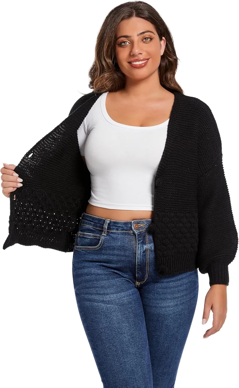 Women's 2024 Fall Winter Chunky Knit Cardigan Sweaters Long Sleeve V-Neck Open Front Casual Outerwear for Women