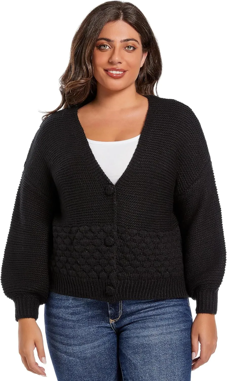 Women's 2024 Fall Winter Chunky Knit Cardigan Sweaters Long Sleeve V-Neck Open Front Casual Outerwear for Women