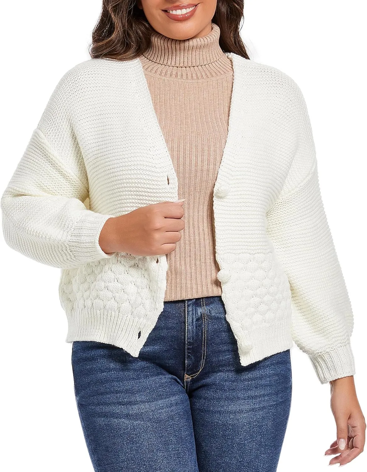 Women's 2024 Fall Winter Chunky Knit Cardigan Sweaters Long Sleeve V-Neck Open Front Casual Outerwear for Women