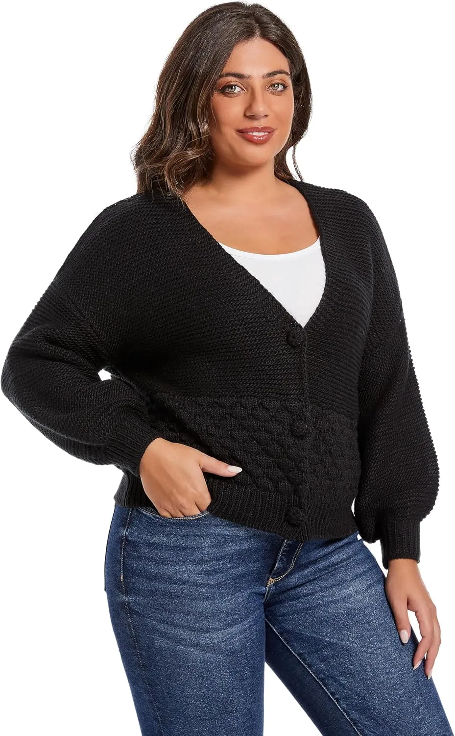 Women's 2024 Fall Winter Chunky Knit Cardigan Sweaters Long Sleeve V-Neck Open Front Casual Outerwear for Women