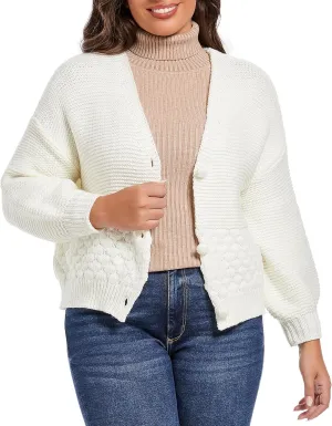 Women's 2024 Fall Winter Chunky Knit Cardigan Sweaters Long Sleeve V-Neck Open Front Casual Outerwear for Women