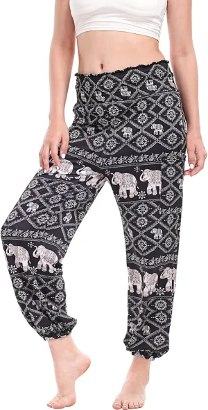 Womens Boho Pants, High Waist Harem Yoga Trousers Bohemian Casual Clothes with Pockets